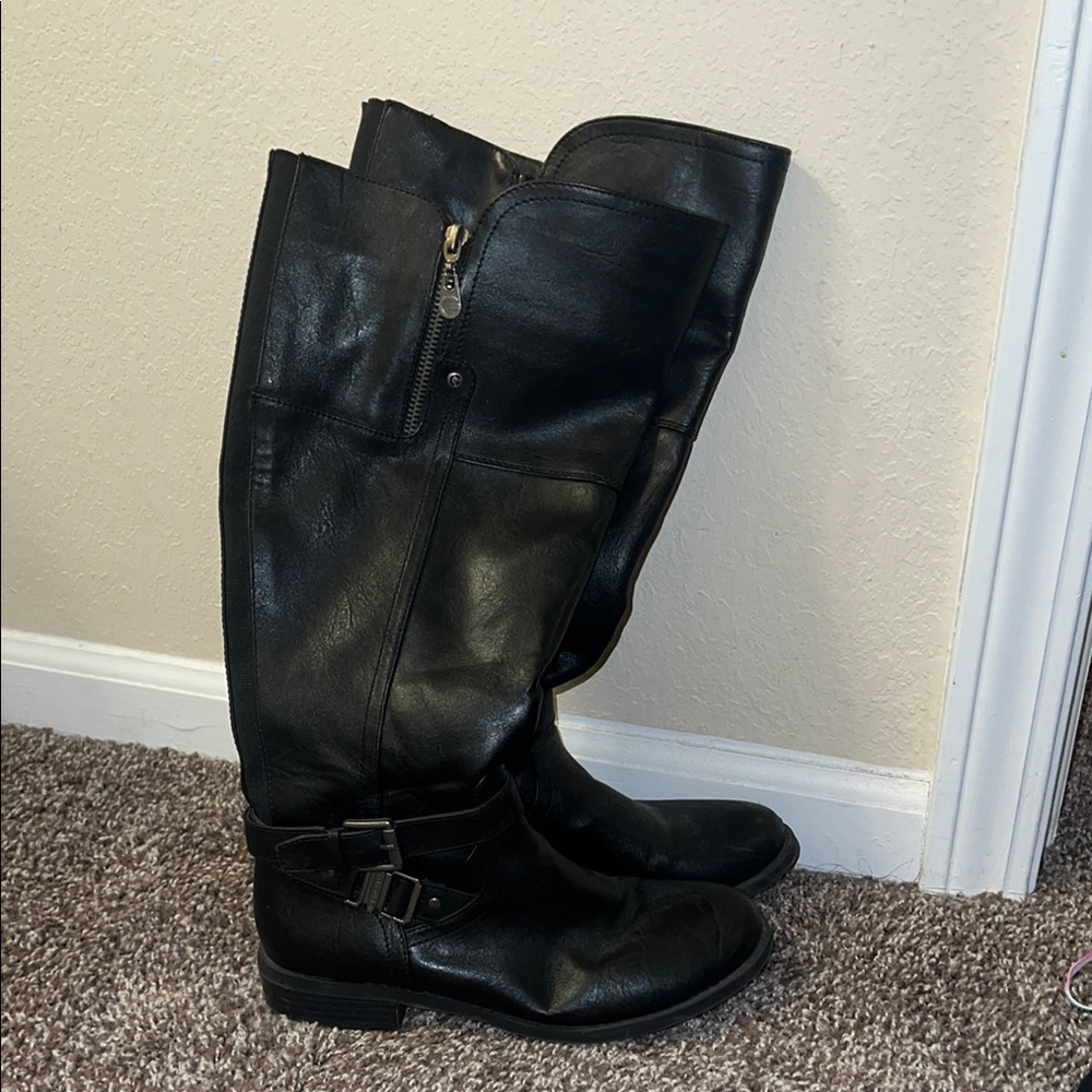 Guess Black Leather Knee-High Boots